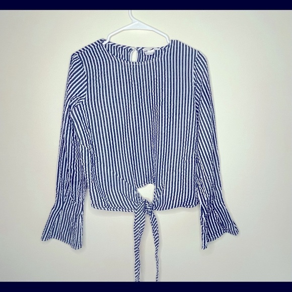 H&M Long sleeved Blue and White Striped shirt, Size 8 - Picture 1 of 4